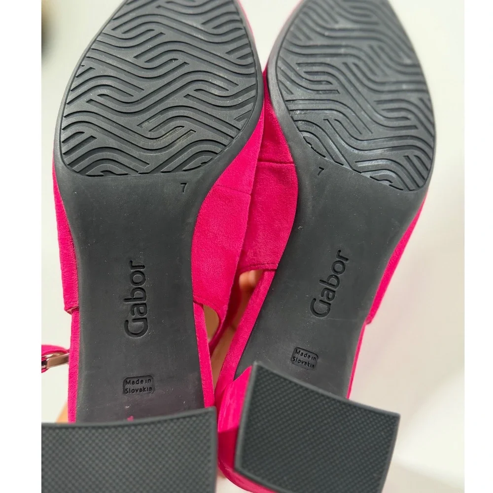 Gabor Magenta Pink Suede Slingback Block Heel Pumps Pointed Toe Old Money
